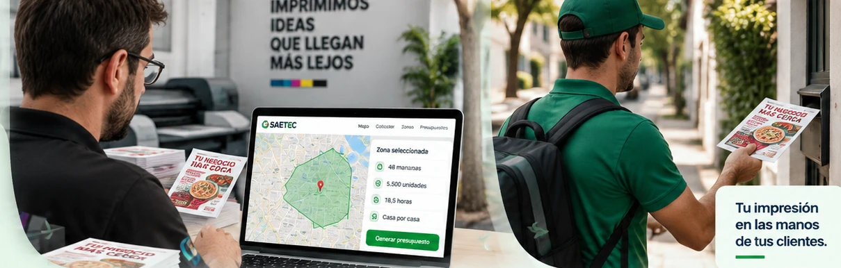 Imprenta utilizando SAETEC para seleccionar una zona de reparto y ofrecer distribución de volantes